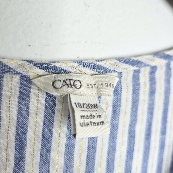 Cato White Blue Stripe Linen Flutter Sleeve Button Front Flowy Babydoll Top - Picture 4 of 5